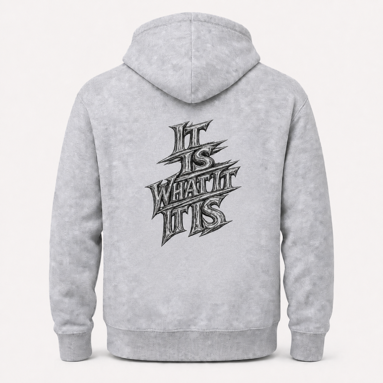 It Is What It Is grey hoodie – product flat back view