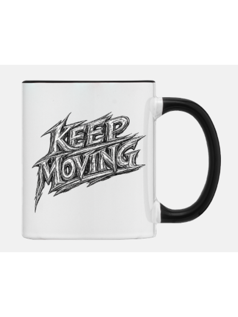 Keep Moving black handle mug – bold streetwear edition