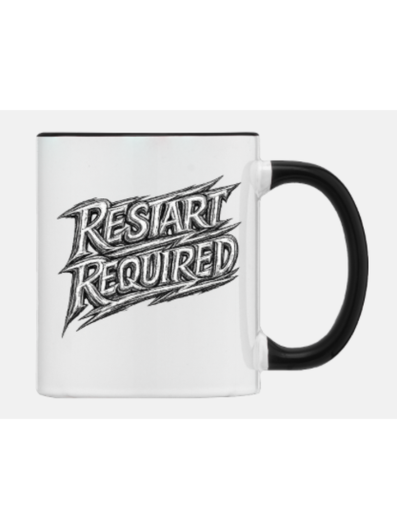 Restart Required black handle mug – bold streetwear edition
