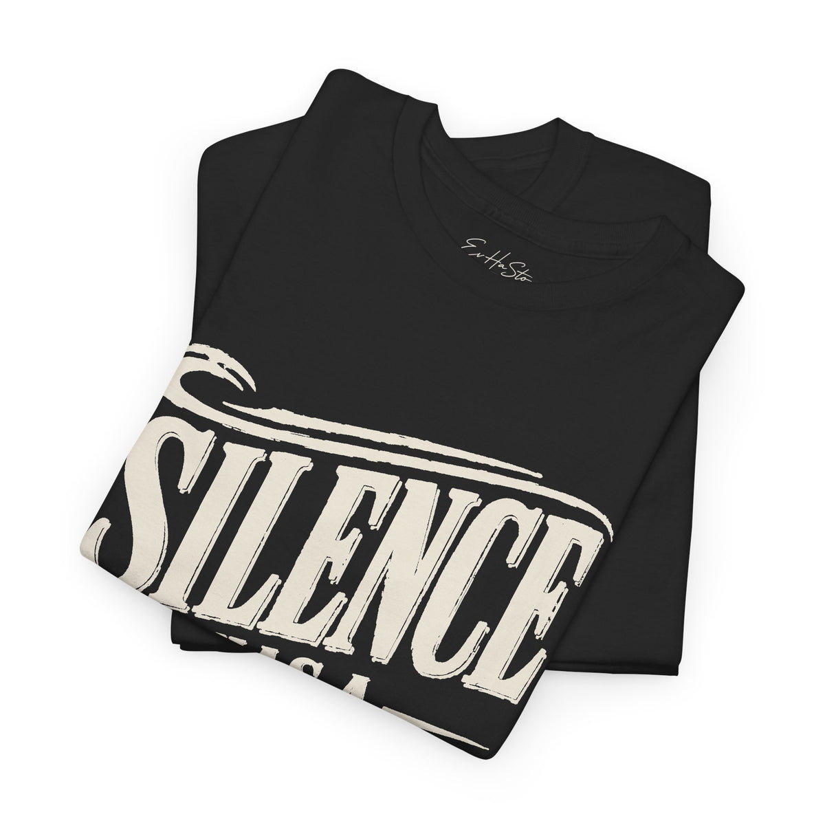 Silence Has a Story Tee - Vintage Script Graphic T-Shirt