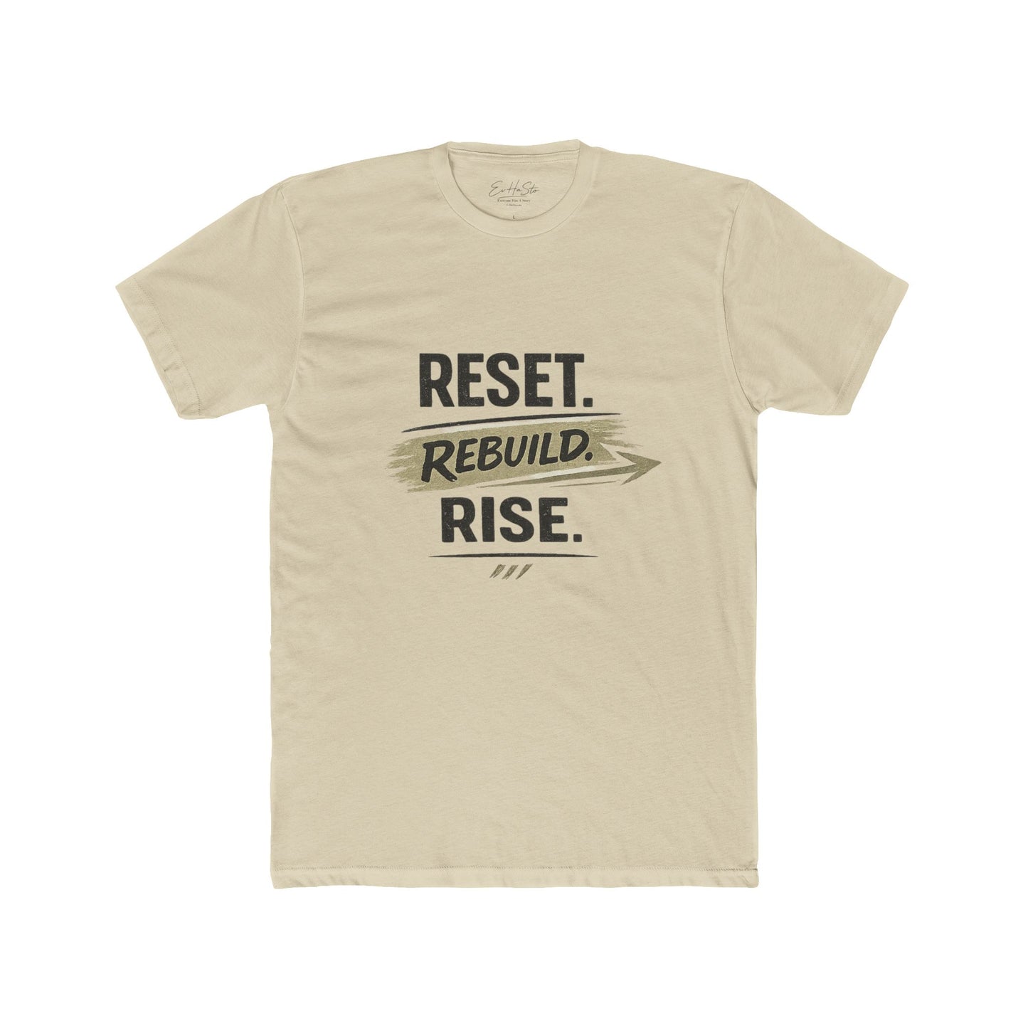 Motivational Crew Tee — "RESET. REBUILD. RISE." Inspirational Graphic T-Shirt