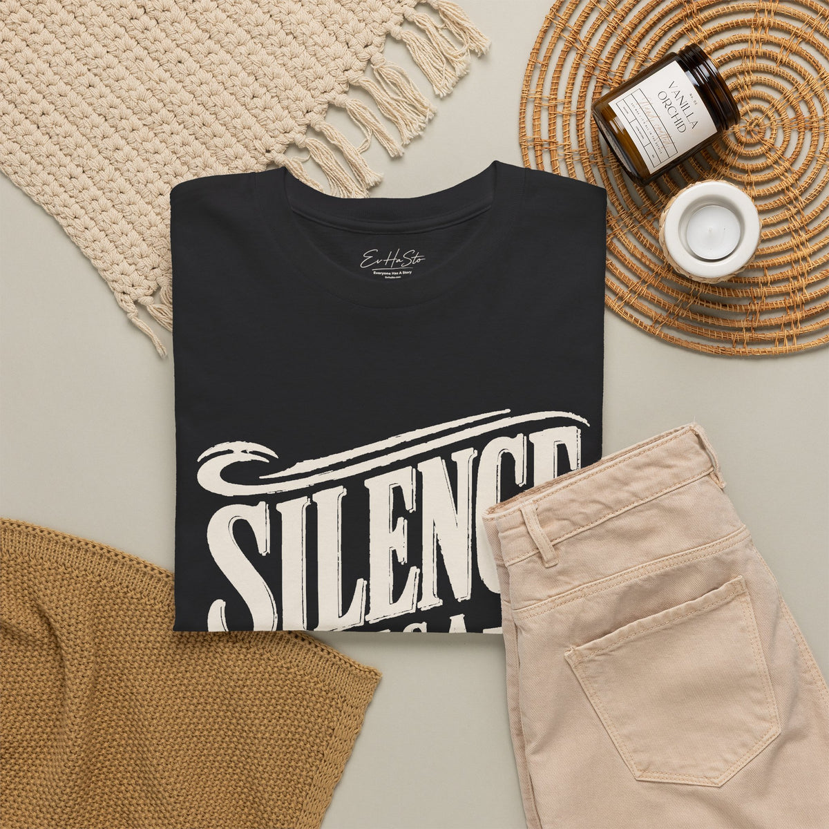 Silence Has a Story Tee - Vintage Script Graphic T-Shirt