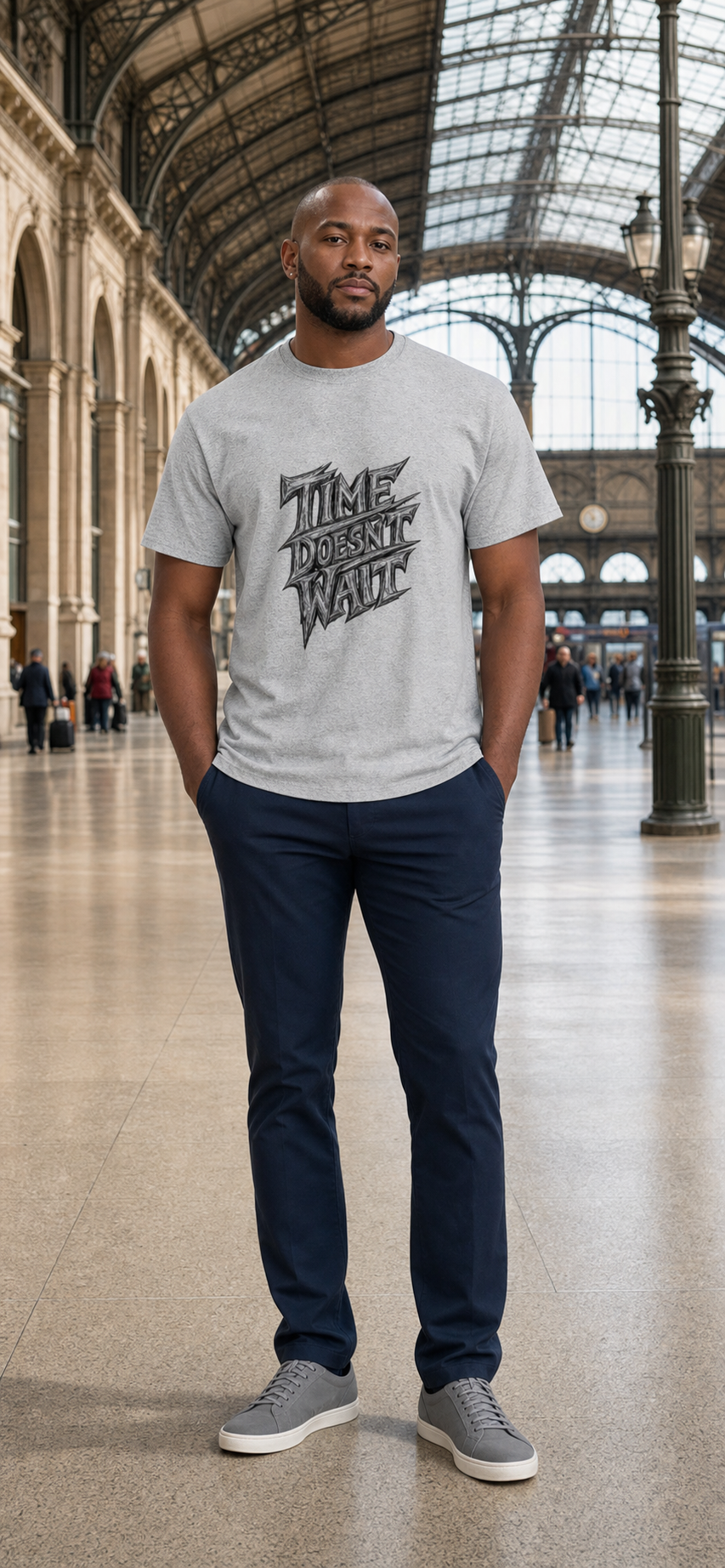 Time Doesn't Wait T-Shirt — Vintage Chalk Script Graphic Tee