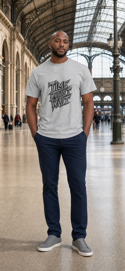 Time Doesn't Wait T-Shirt — Vintage Chalk Script Graphic Tee