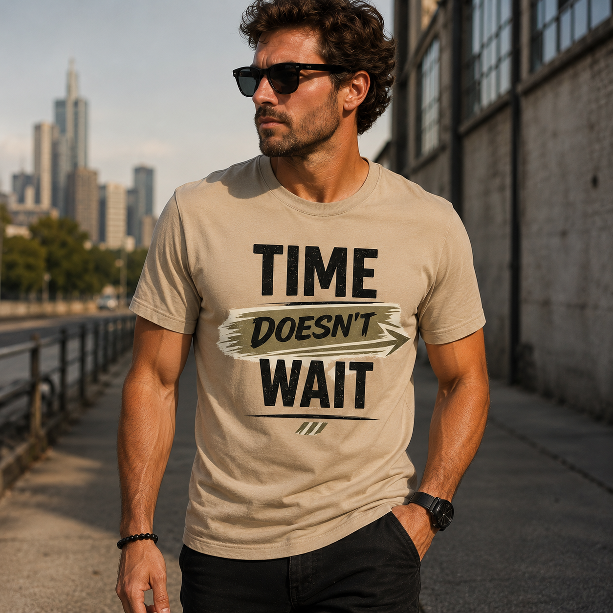 Time Doesn’t Wait Graphic Tee — Motivational Casual T‑Shirt