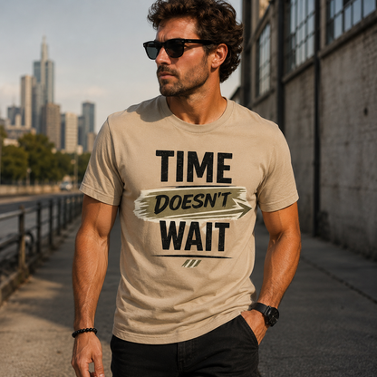 Time Doesn’t Wait Graphic Tee — Motivational Casual T‑Shirt