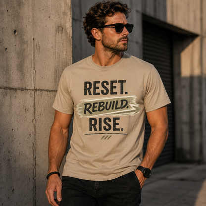 Reset Rebuild Rise T‑Shirt — Inspirational Motivational Tee