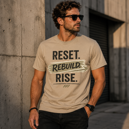 Reset Rebuild Rise T‑Shirt — Inspirational Motivational Tee