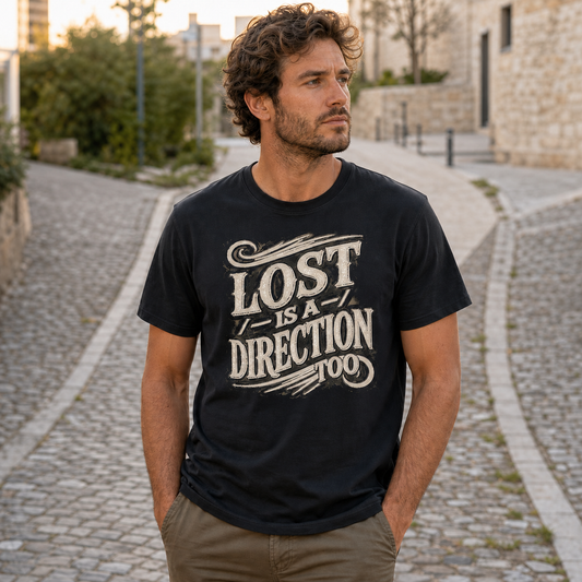 Lost Is A Direction Too T-Shirt – Vintage Adventure Typography Tee