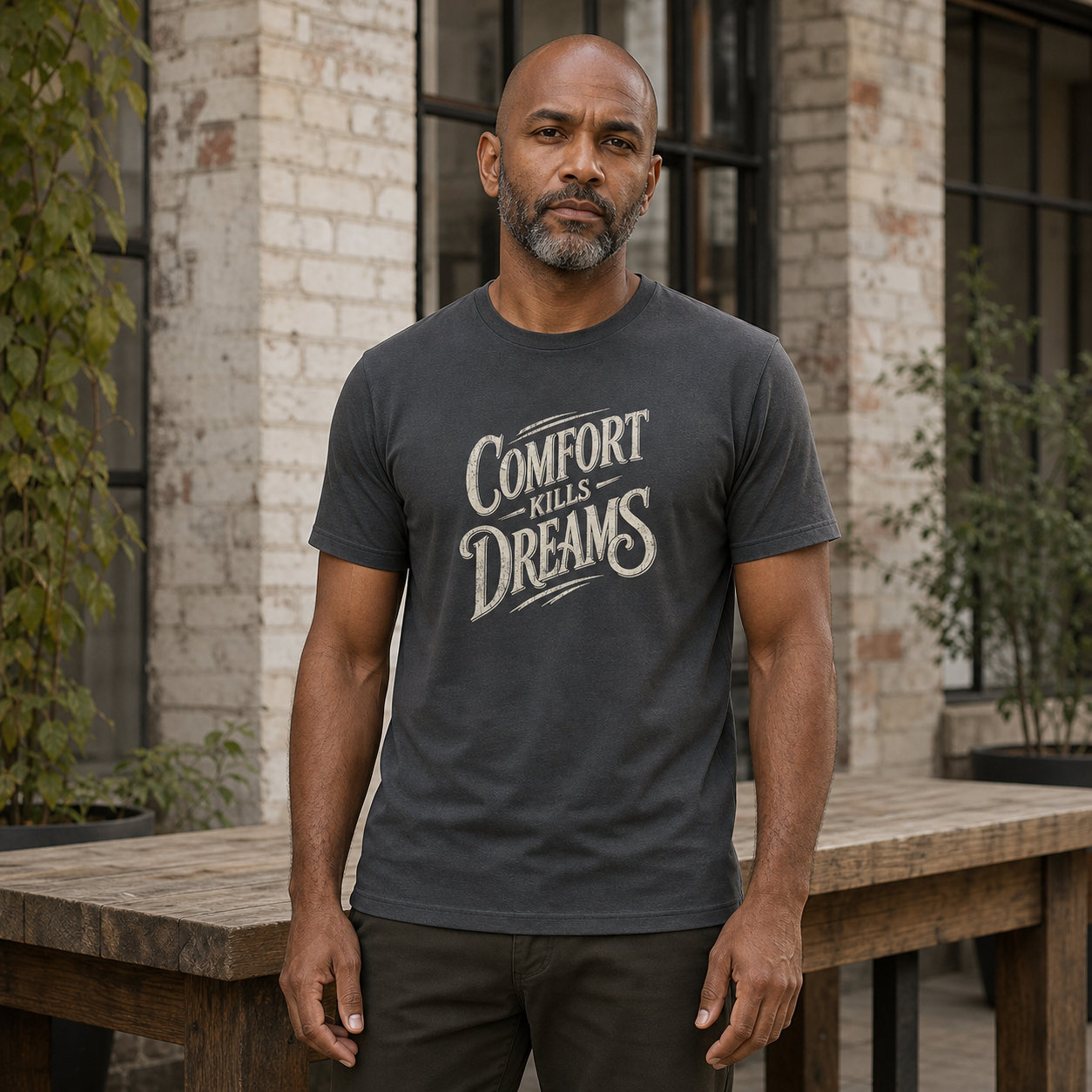 Comfort Kills Dreams T-Shirt — Motivational Vintage Script Tee