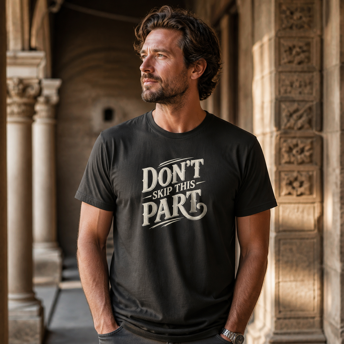 Don't Skip This Part T‑Shirt — Retro Script Graphic Tee