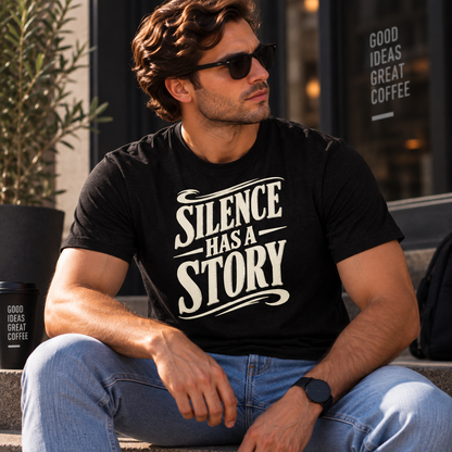 Silence Has a Story Tee - Vintage Script Graphic T-Shirt