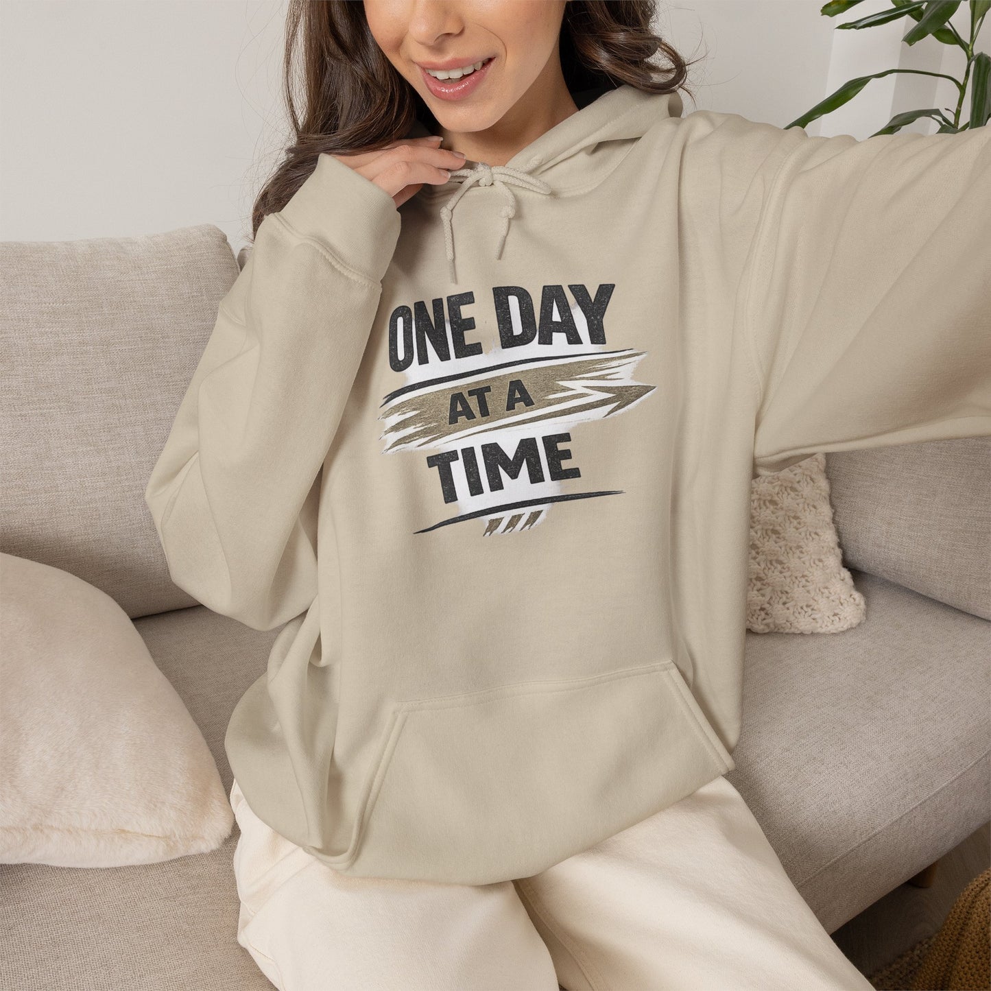Hoodie "One Day at a Time" Inspirational Motivational Pullover