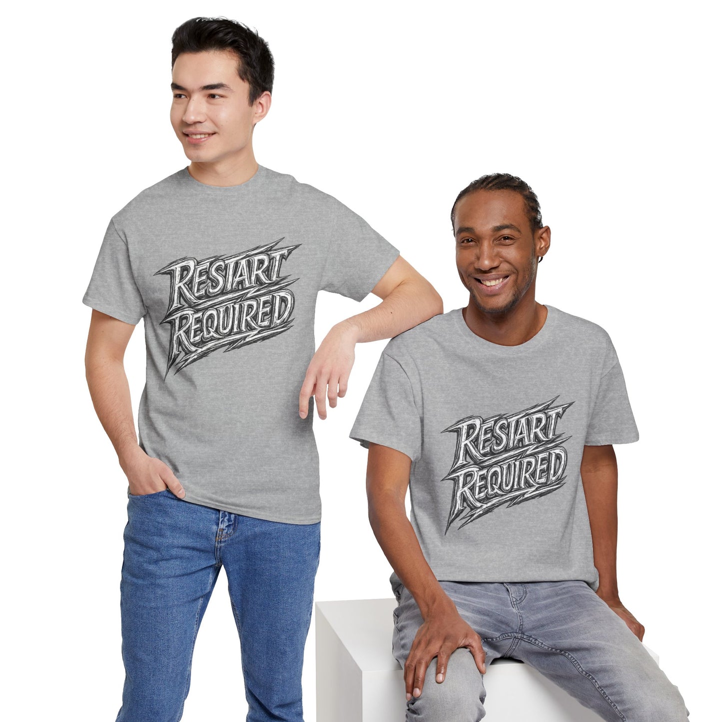 Restart Required Graphic Tee — Retro Lightning Tech Humor Shirt