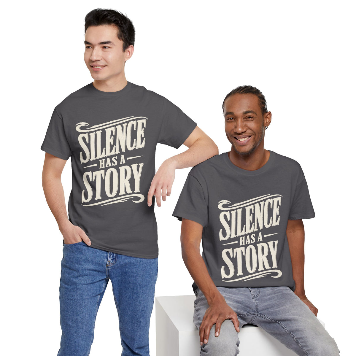 Silence Has a Story Tee - Vintage Script Graphic T-Shirt