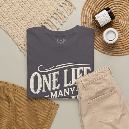 One Life Many Stories T-Shirt — Inspirational Graphic Tee for Storytellers & Travelers