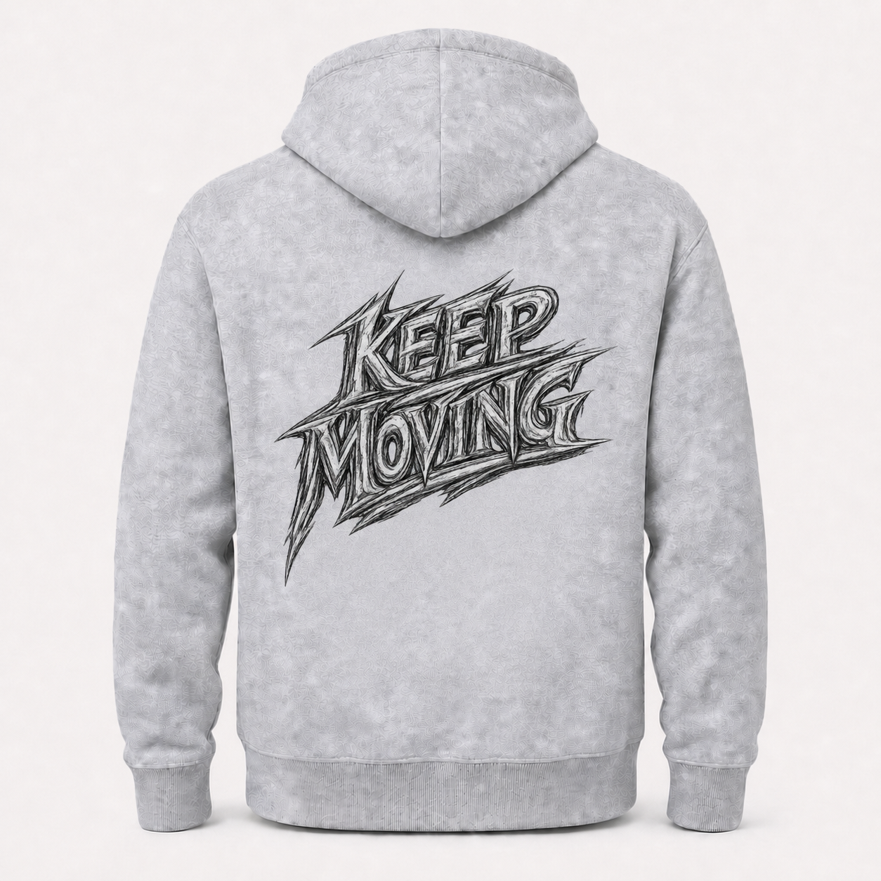 Keep Moving grey hoodie – product flat back view