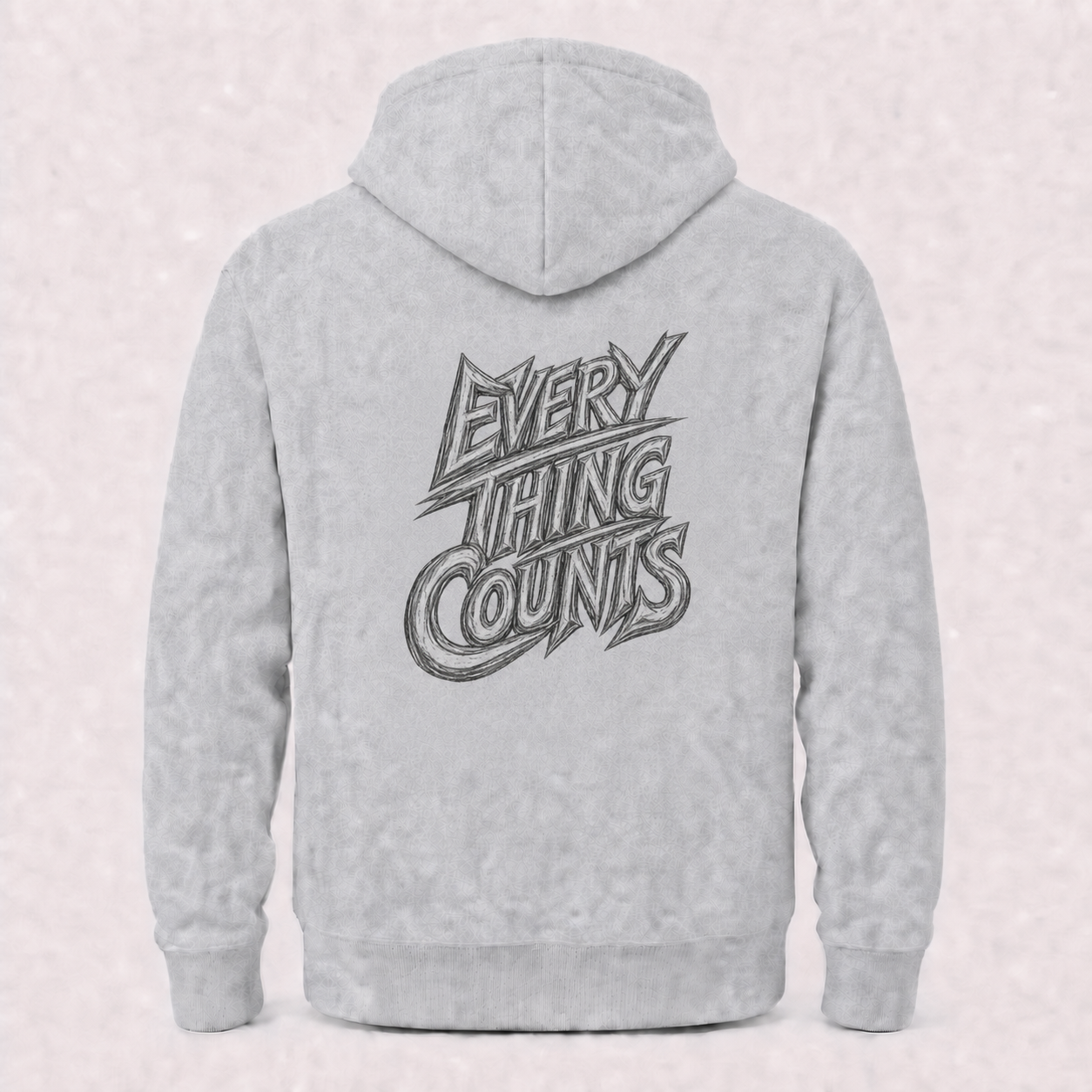 Everything Counts grey hoodie – product flat back view