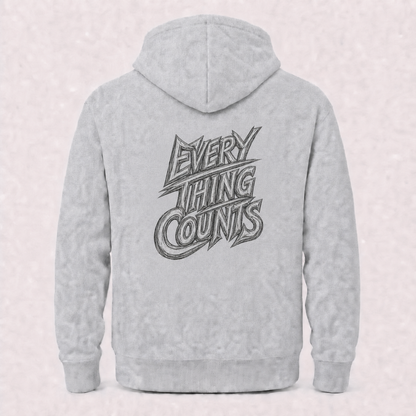 Everything Counts grey hoodie – product flat back view
