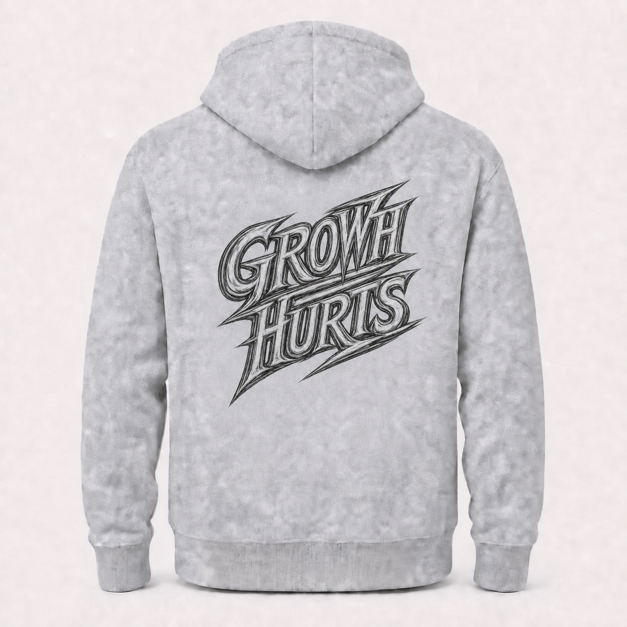 Growth Hurts grey hoodie – product flat back view