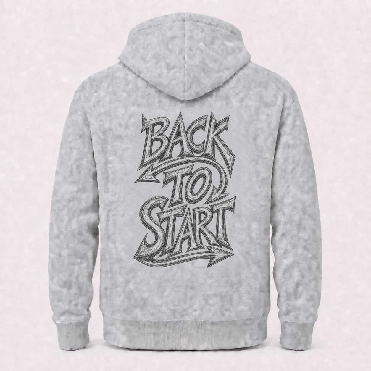 Back To Start grey hoodie – product flat back view
