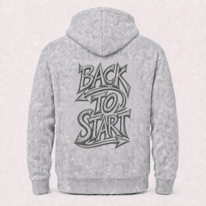 Back To Start grey hoodie – product flat back view