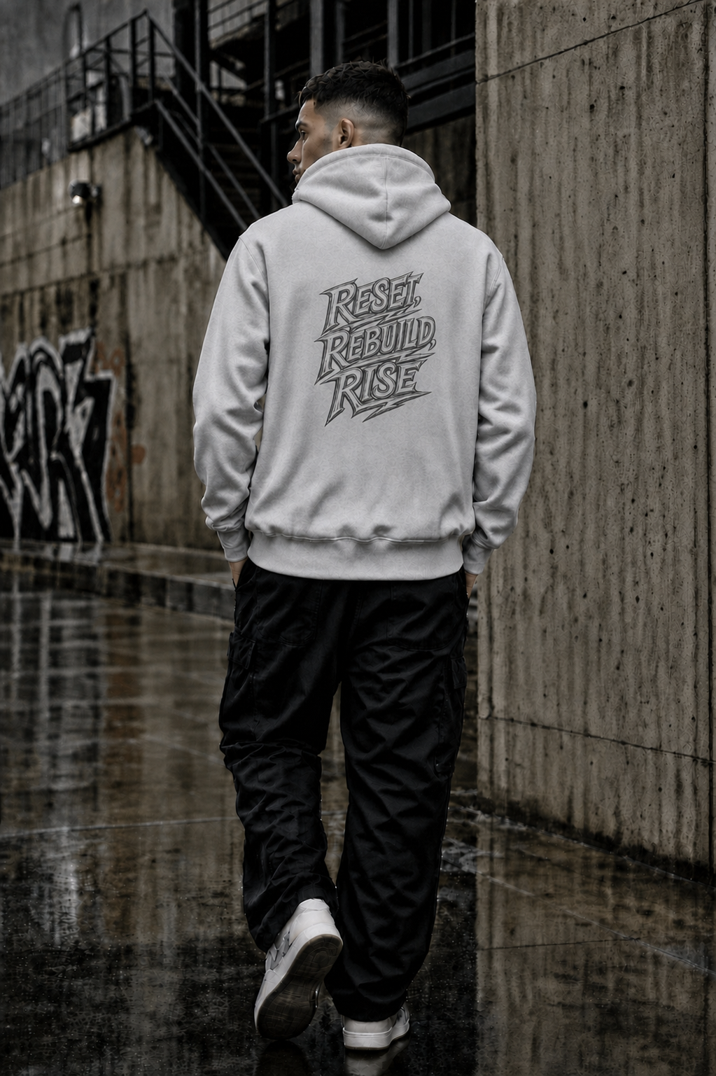Reset. Rebuild. Rise. Hoodie - Oversized Grey Edition | EvHaSto