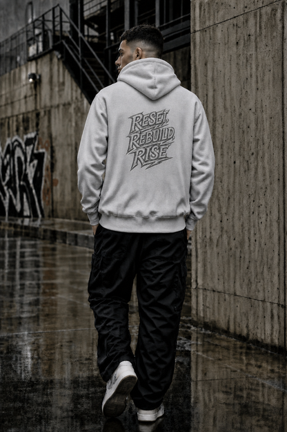 Reset. Rebuild. Rise. Hoodie - Oversized Grey Edition | EvHaSto