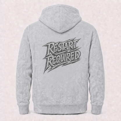 Restart Required grey hoodie – product flat back view