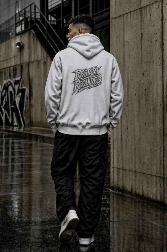 Restart. Required. Hoodie - Oversized Grey Edition | EvHaSto