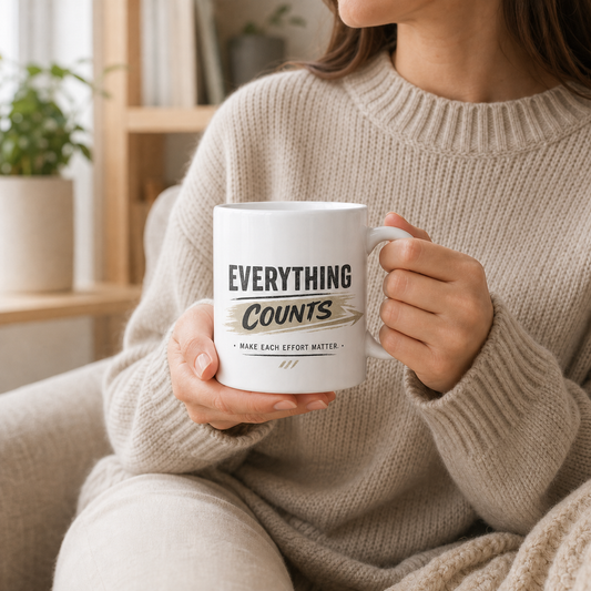 Everything Counts motivational mug – lifestyle shot