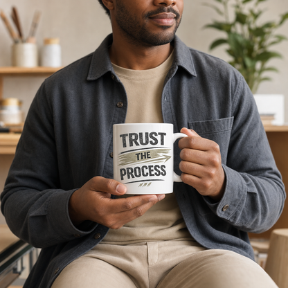 Trust The Process motivational mug – lifestyle shot