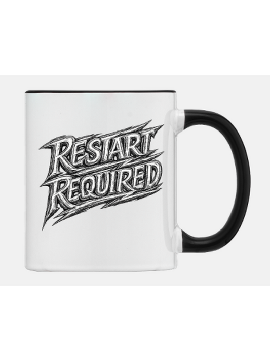 Restart Required black handle mug – bold streetwear edition