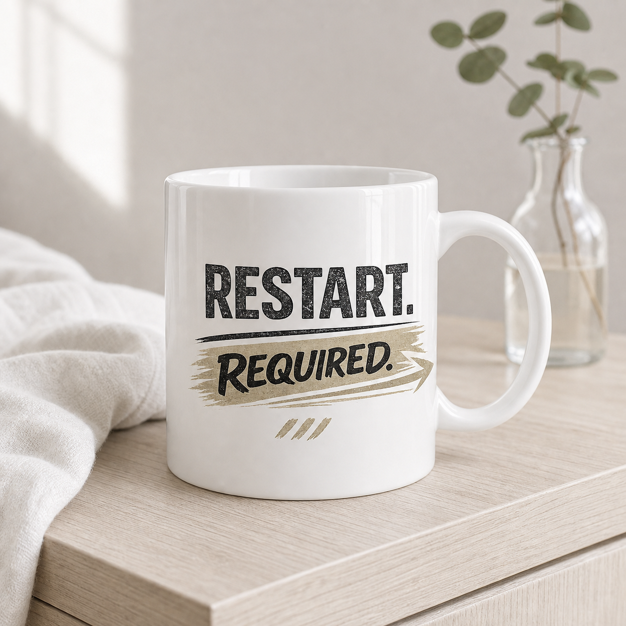 Restart Required motivational mug – product shot